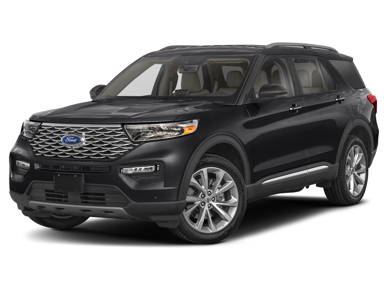 2023 Ford Explorer Platinum in Agate Black Metallic — front three-quarter view
