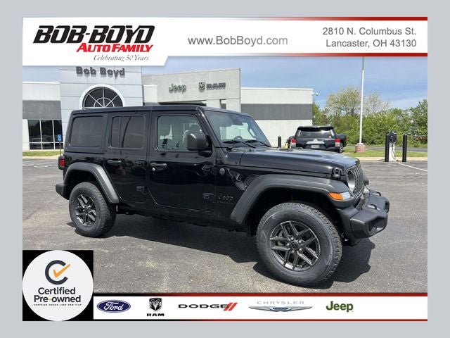 2025 Jeep Wrangler Sport S in Black Clearcoat — front three-quarter view