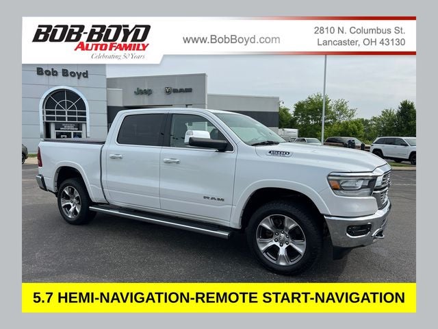 2020 RAM 1500 Laramie in Ivory White — front three-quarter view