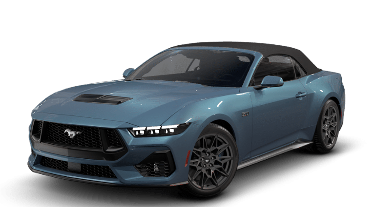2026 Ford Mustang GT Premium in Vapor Blue Metallic — front three-quarter view