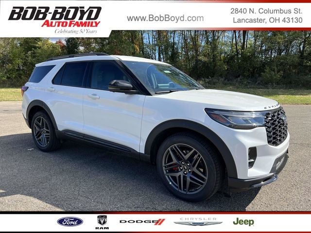 2026 Ford Explorer ST in Star White Metallic Tri-Coat — front three-quarter view