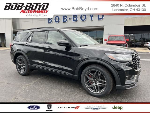 2026 Ford Explorer ST in Agate Black Metallic — front three-quarter view