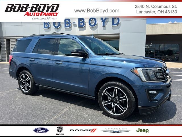 2019 Ford Expedition Limited in Blue Metallic — front three-quarter view