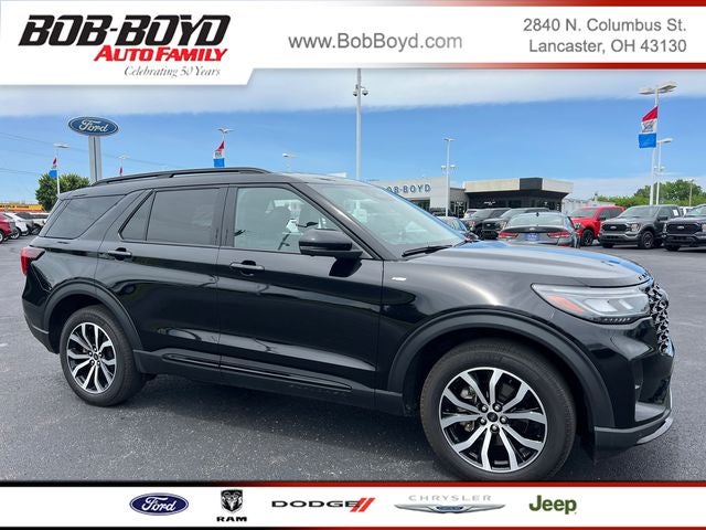 2025 Ford Explorer ST-Line in Agate Black Metallic — front three-quarter view