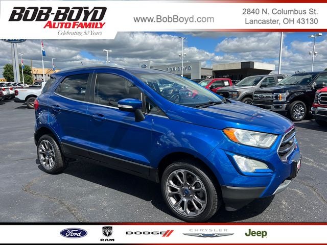 2018 Ford EcoSport Titanium in Lightning Blue Metallic — front three-quarter view